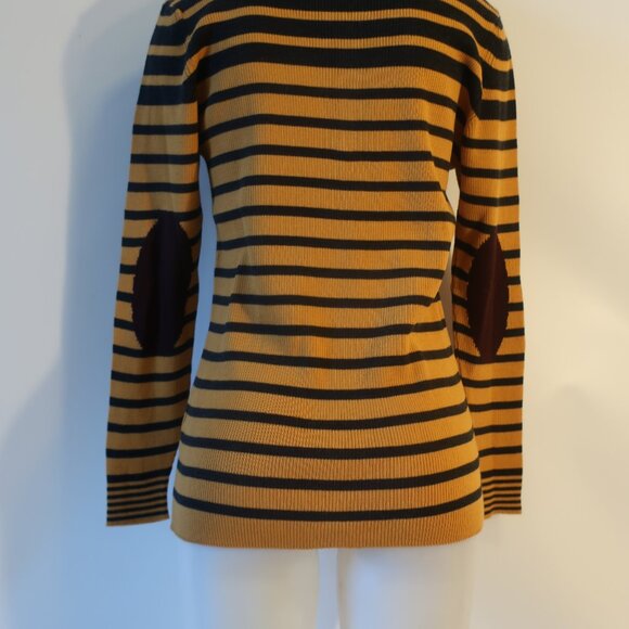 Womens Tween Mustard Yellow Black Brown Wool Blend V-Neck Striped Sweater M - Picture 7 of 8